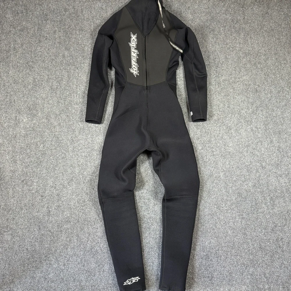 Hyperflex Access 3/2 mm Back Zip Full Wetsuit Black Gray Womens Size 4 #3592